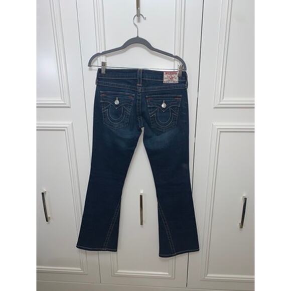 True Religion Women's Flare Jeans Size 27 Blue‎ Low Rise Thick Stitching - Picture 5 of 10